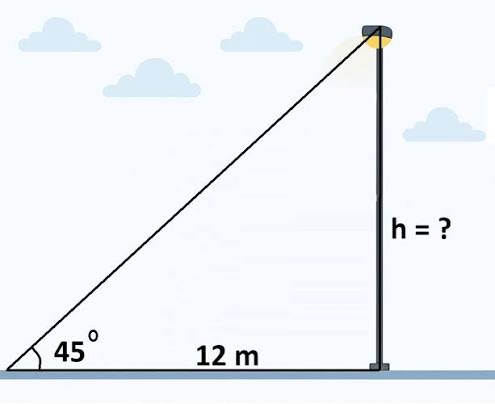 Right angle triangle formed by an observer and the top and base of a lamppost.